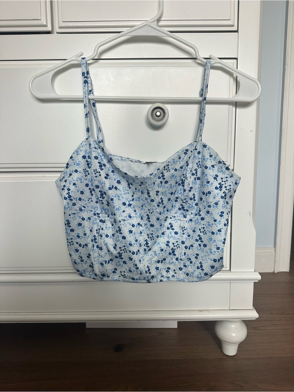 Blue Floral Spaghetti Strap Crop Top
